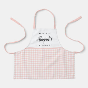 Pink gingham check children's personalised cooking apron