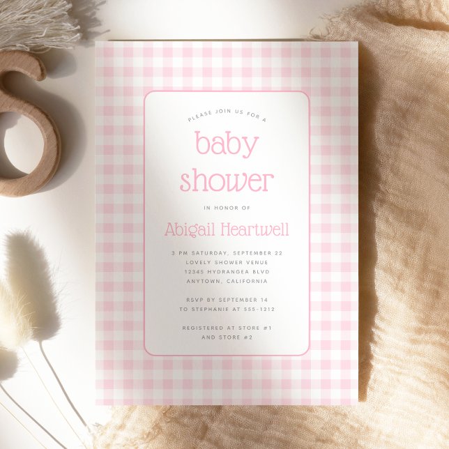Pink Gingham Check Girl Baby Shower Invitation (Creator Uploaded)