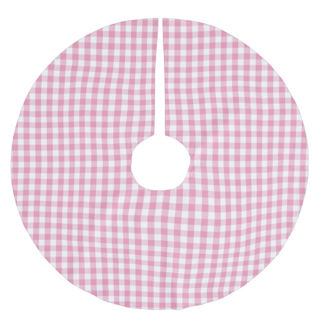 Pink Gingham Check Pattern Brushed Polyester Tree Skirt (Front)