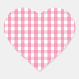 Pink Gingham Check Pattern Heart Sticker