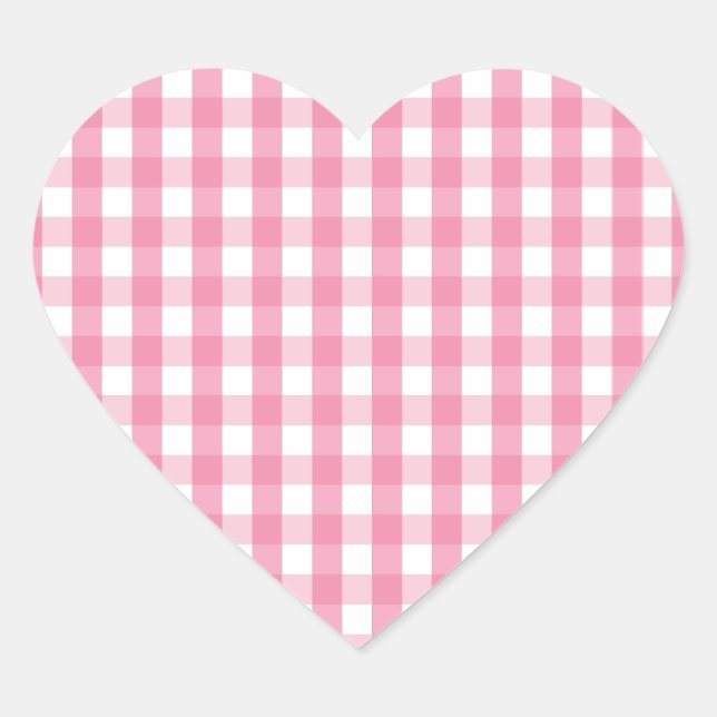 Pink Gingham Check Pattern Heart Sticker (Front)