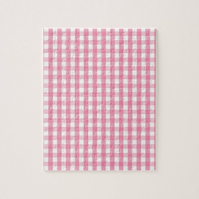 Pink Gingham Check Pattern Jigsaw Puzzle (Vertical)