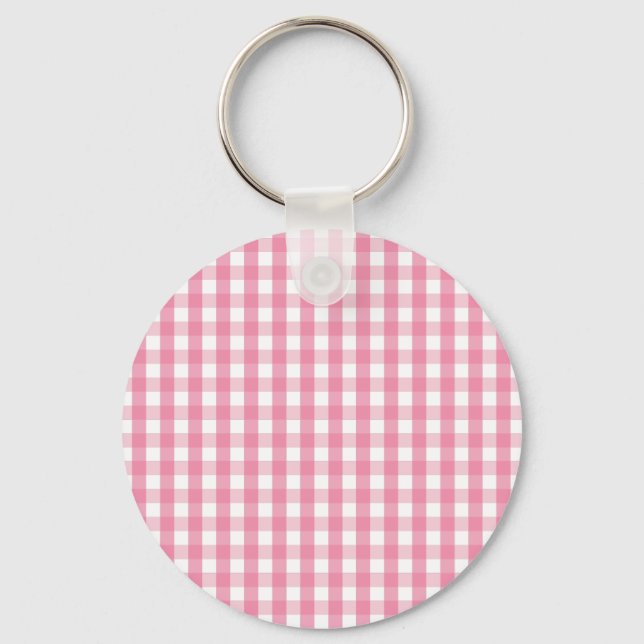 Pink Gingham Check Pattern Key Ring (Front)