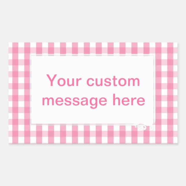 Pink Gingham Check Pattern Rectangular Sticker (Front)