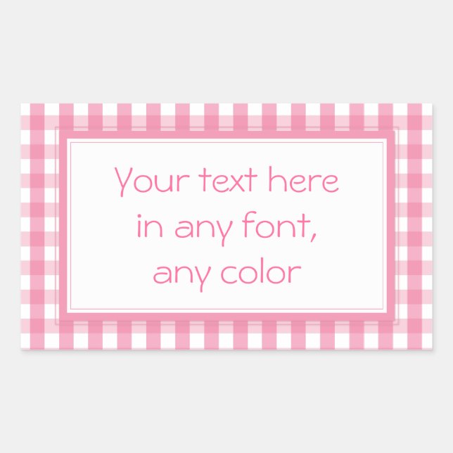 Pink Gingham Check Pattern Rectangular Sticker (Front)