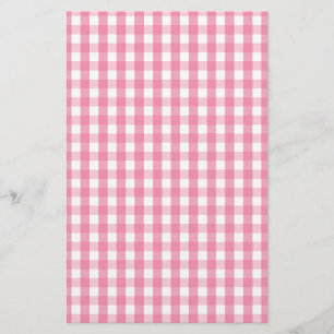 Pink Gingham Check Pattern Stationery
