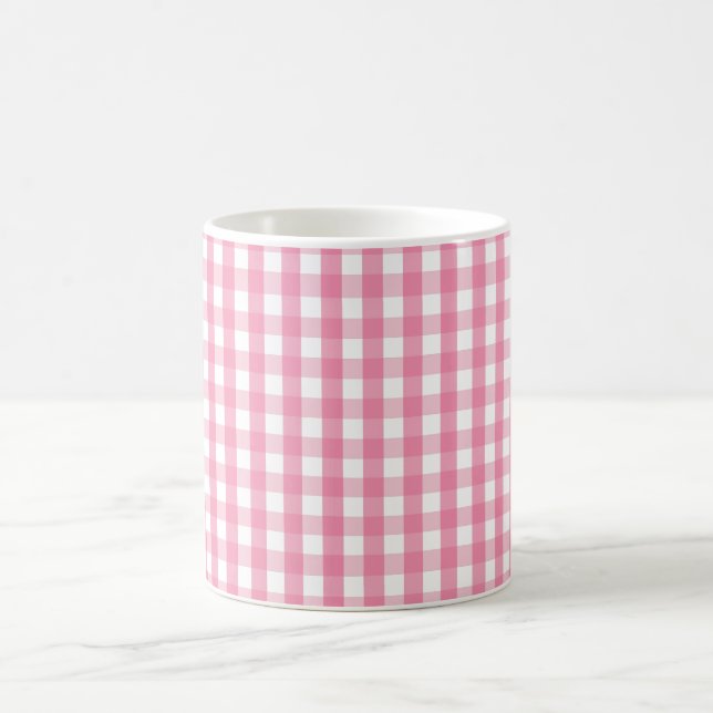 Pink Gingham Check Pattern Two-Tone Coffee Mug (Center)