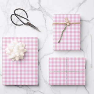 Pink Gingham Check Pattern Wrapping Paper Sheet