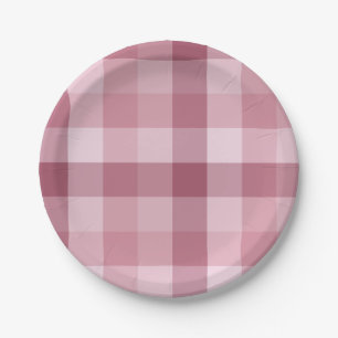 Pink Gingham Check Plaid Design Paper Plate