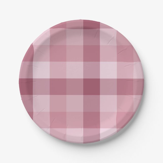 Pink Gingham Check Plaid Design Paper Plate (Front)