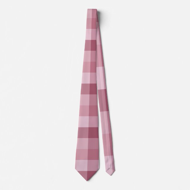 Pink Gingham Check Plaid Design Tie (Front)