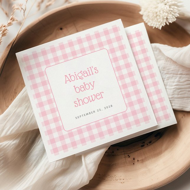 Pink Gingham Check Rustic Girls Baby Shower Napkin (Creator Uploaded)
