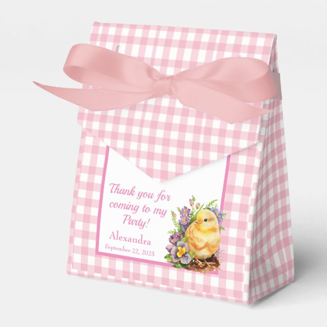 Pink Gingham Chequered Birthday Party Favour Box (Front Side)