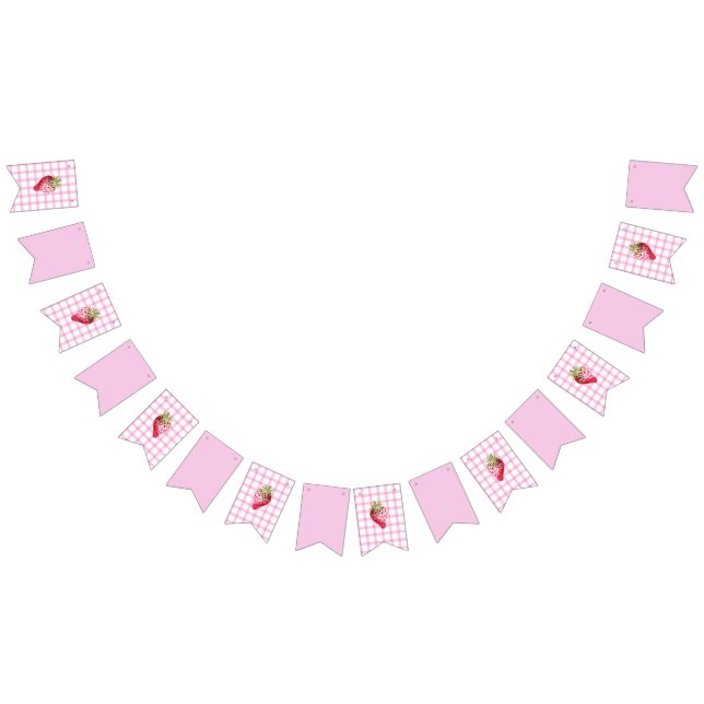 Pink Gingham Chequered Strawberry Birthday Bunting (All)