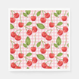 Pink Gingham Cherry Birthday Napkins