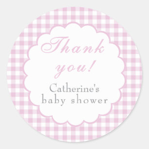 Pink Gingham Classic Baby Shower Sticker