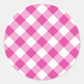 Pink Gingham Classic Round Sticker