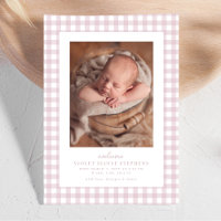 Pink gingham classic simple cute two photo birth