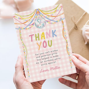 Pink Gingham Colourful Girl Birthday Party Thank You Card