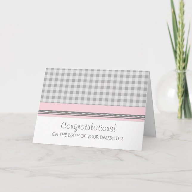 Pink Gingham Congratulations New Baby Girl Card (Front)