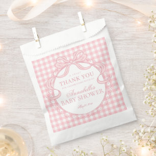 Pink Gingham Coquette Bow Baby Shower Dessert Favour Bags