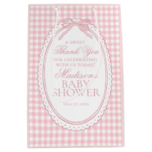 Pink Gingham Coquette Bow Baby Shower Favors Medium Gift Bag