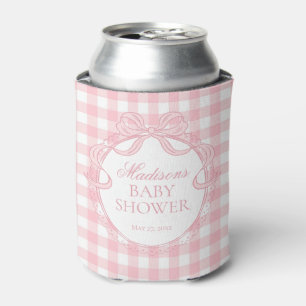 Pink Gingham Coquette Bow Baby Shower Favour Can Cooler