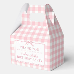 Pink Gingham Coquette Bow Birthday Gable Favour Box