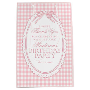 Pink Gingham Coquette Bow Birthday Party Favours Medium Gift Bag