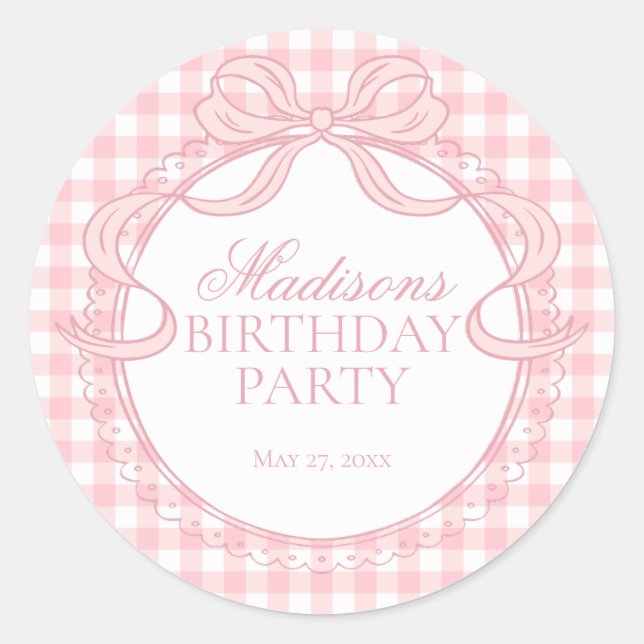 Pink Gingham Coquette Bow Birthday Seal (Front)