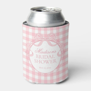 Pink Gingham Coquette Bow Bridal Shower Favor Can Cooler