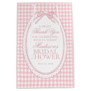 Pink Gingham Coquette Bow Bridal Shower Favors Medium Gift Bag
