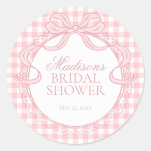 Pink Gingham Coquette Bow Bridal Shower Seal