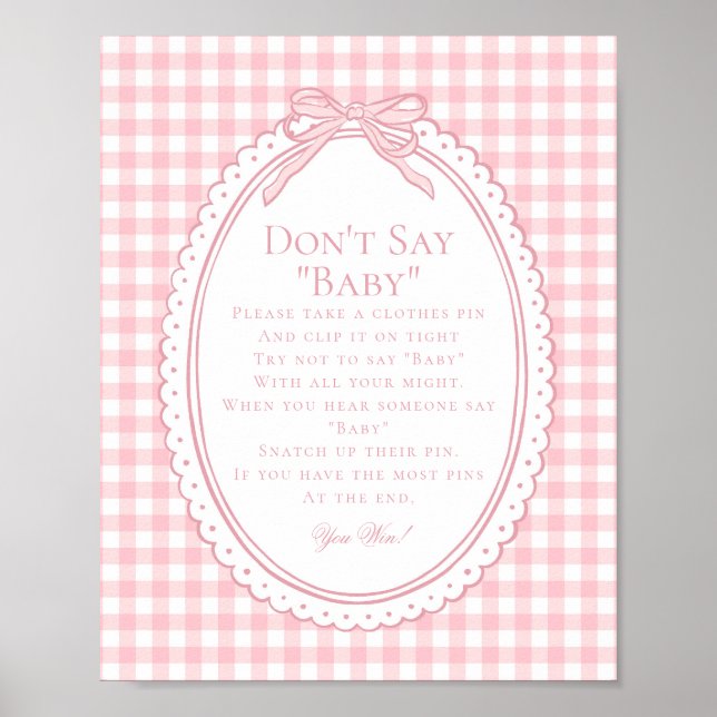 Pink Gingham Coquette Bow Dont Say Baby Game Poster (Front)