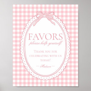 Pink Gingham Coquette Bow Favors Sign