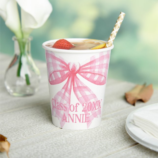 Pink Gingham Coquette Bow  Paper Cups (Insitu)