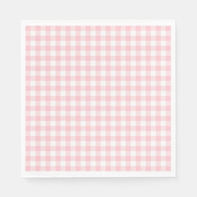 Pink Gingham Coquette Bow Party Dessert Napkin (Front)