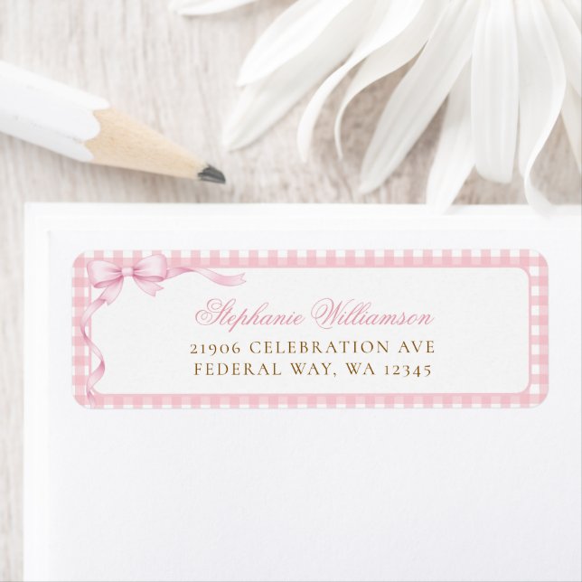 Pink Gingham Coquette Bow Return Address (Insitu)