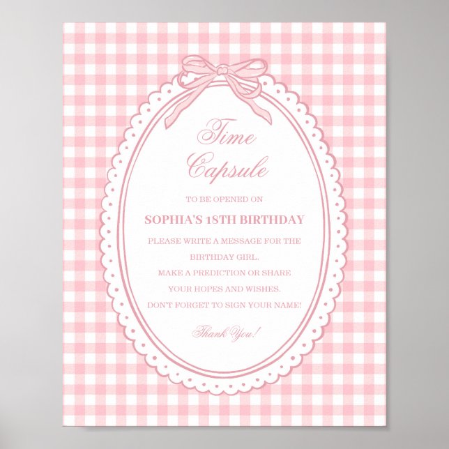 Pink Gingham Coquette Bow Time Capsule Game Poster (Front)