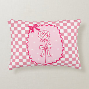 Pink Gingham Coquette Rose Aesthetic Decorative Cushion
