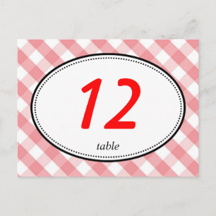 Pink gingham country rustic wedding table number postcard