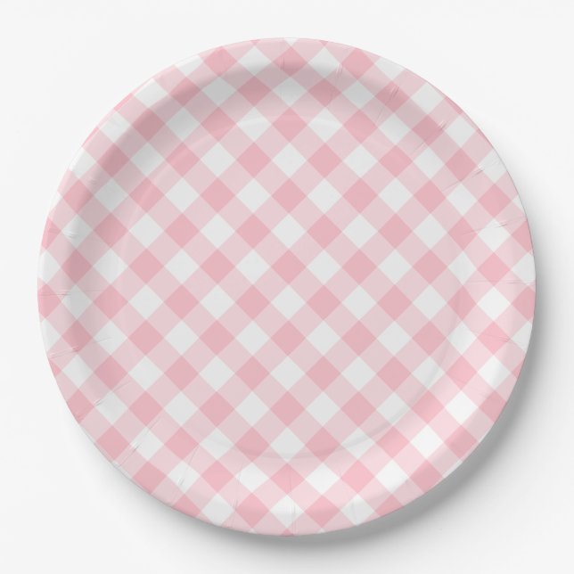 Pink Gingham Country Wedding Paper Plate (Front)