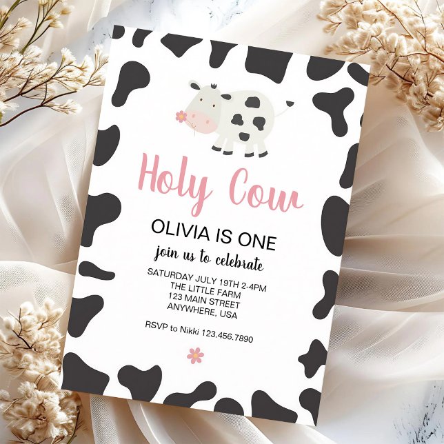 Pink Gingham Cow First Birthday Invitation (Creator Uploaded)