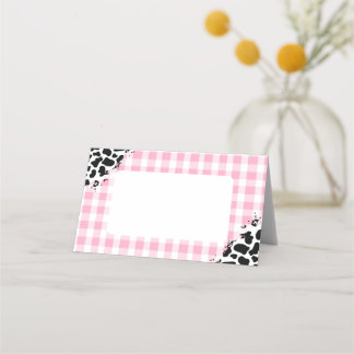 Pink Gingham Cow Print Place Cards