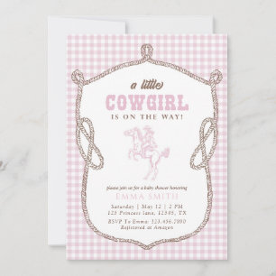 Pink Gingham Cowboy Baby Shower Vintage Preppy  Invitation