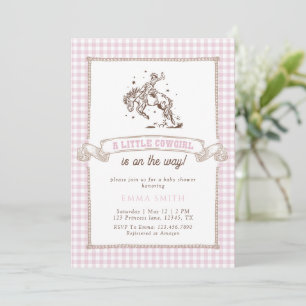Pink Gingham Cowboy Baby Shower Wild West Vintage Invitation
