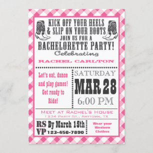 Pink Gingham Cowgirl Bachelorette Party Invitation