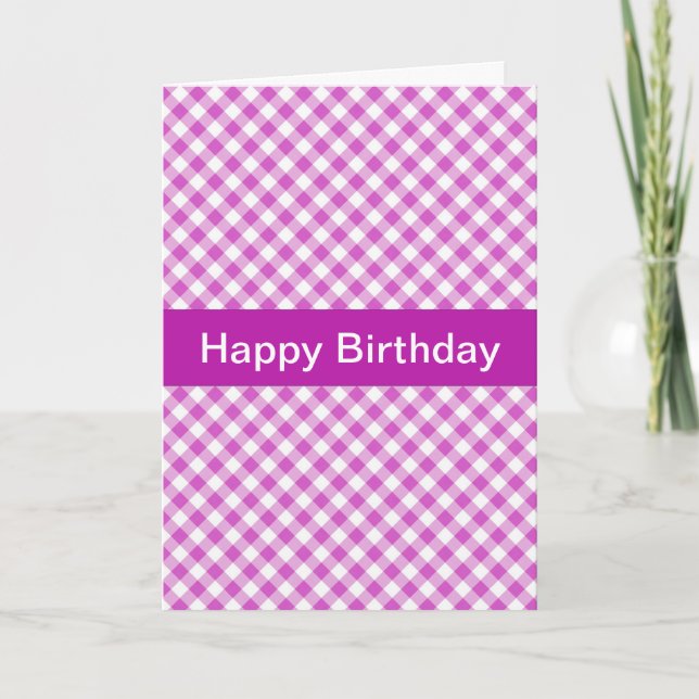 Pink Gingham Custom Birthday Card (Front)