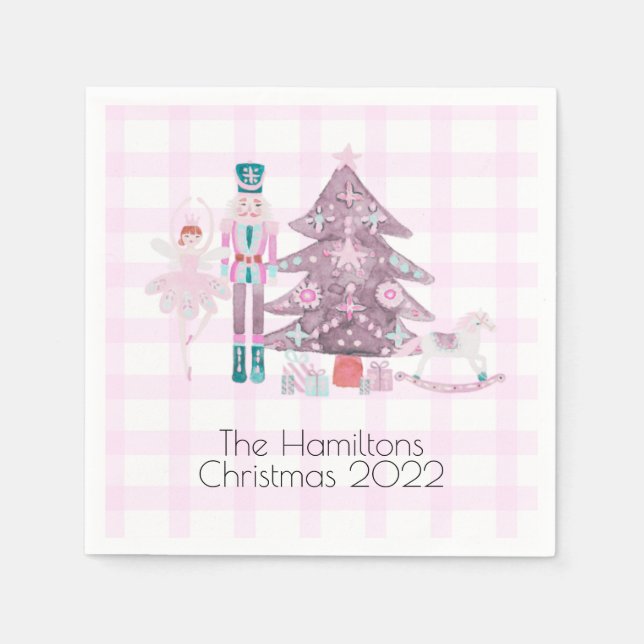Pink Gingham Custom Nutcracker  Napkin (Front)