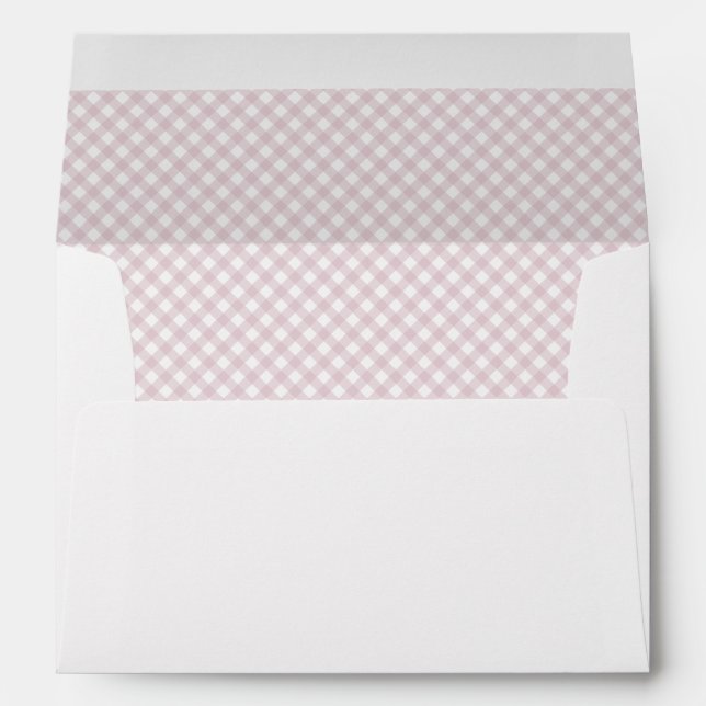 Pink gingham cute classic baby shower personalised envelope (Back (Bottom))